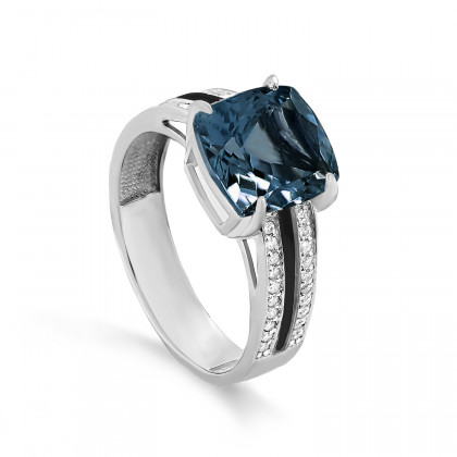 Кольцо из золота с бриллиантом и топазом london blue